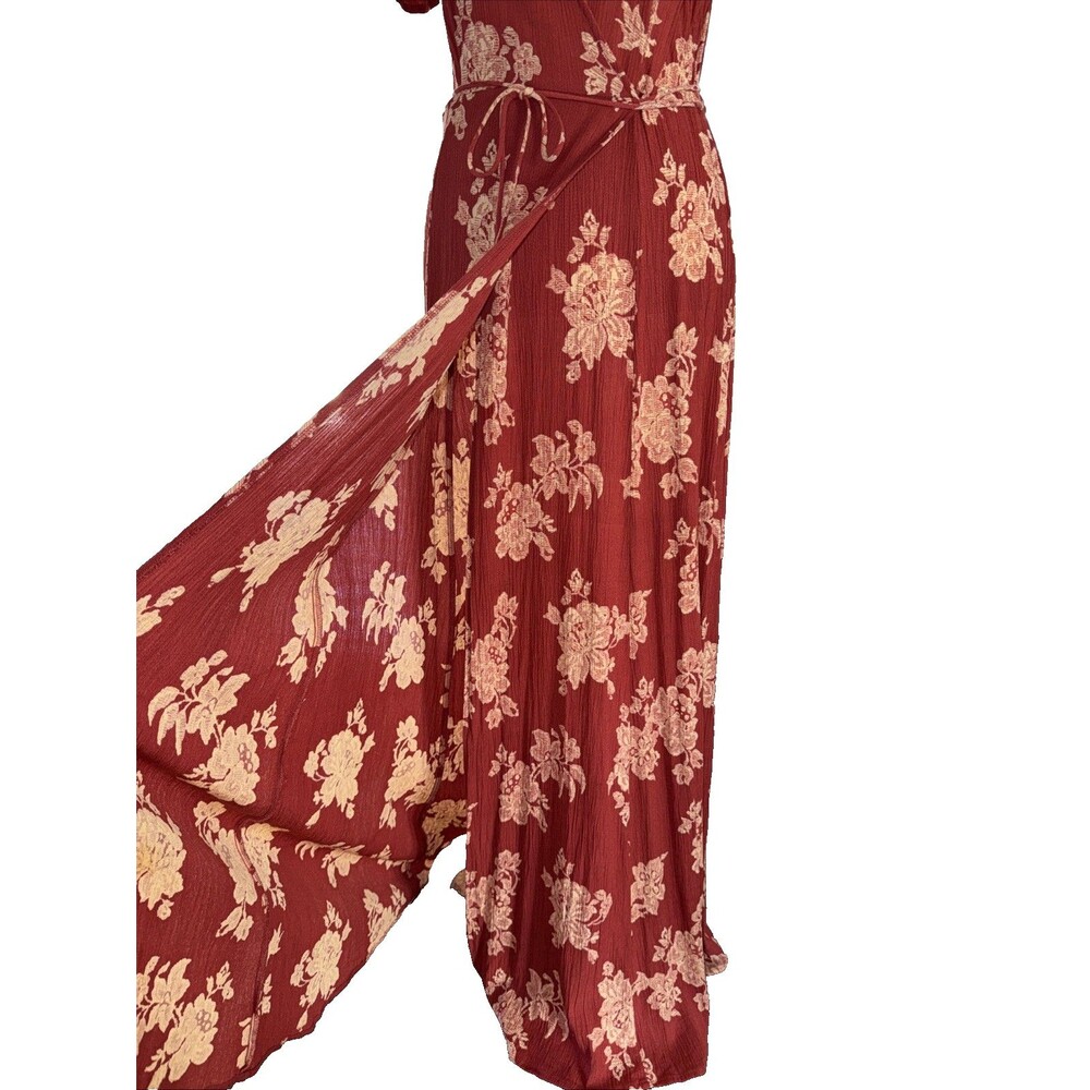 Lulus Rust Red Floral Maxi Dress True Wrap Slit Coquette Date Night Feminine XL - Picture 4 of 9